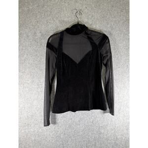 Night Way Blouse‎ Women Medium Long Sleeve Black Velvet Witchy Whimsigoth Mesh